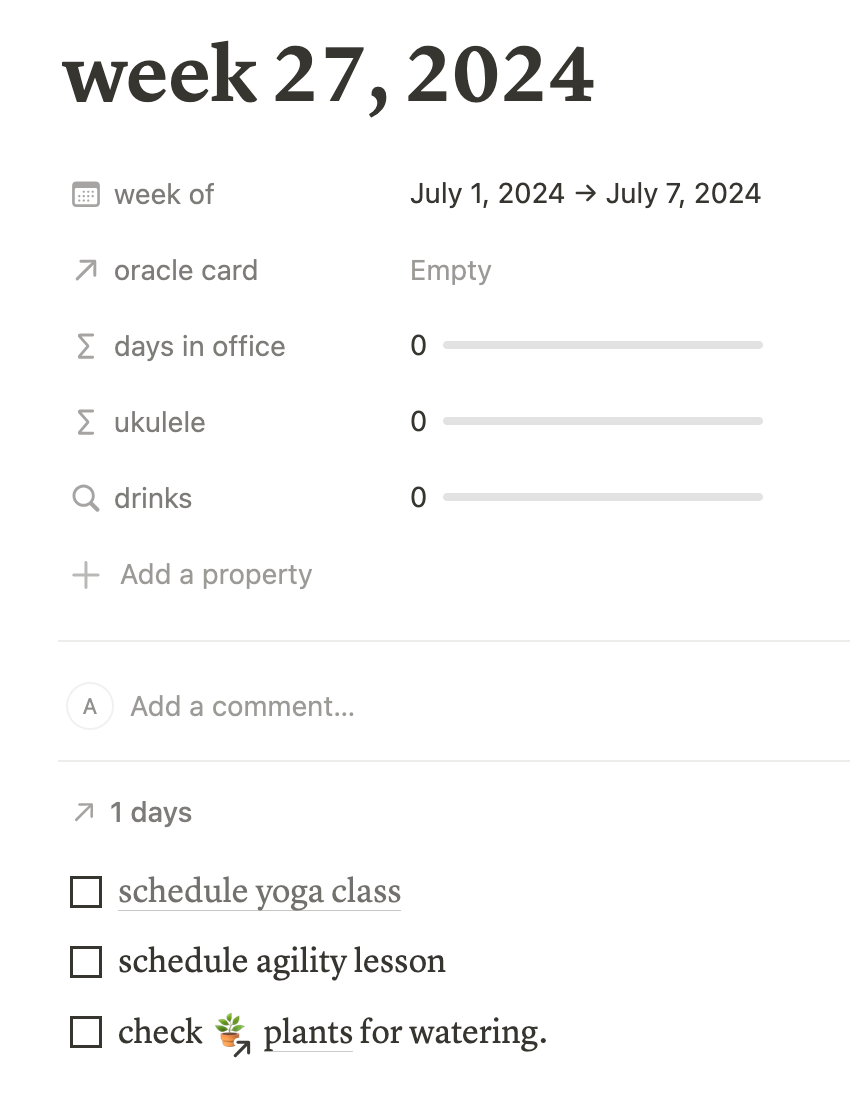 Screenshot of my weekly log for July 1-7.